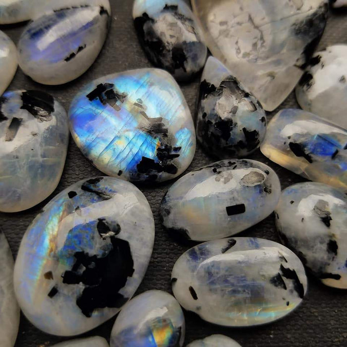 Moonstone with Black Tourmaline Cabochons