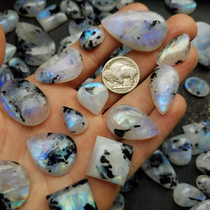 Moonstone with Black Tourmaline Cabochons