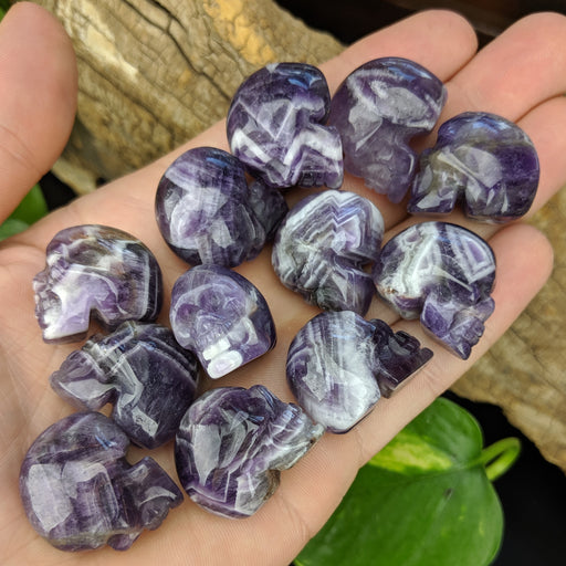 Chevron Amethyst Carved Skulls