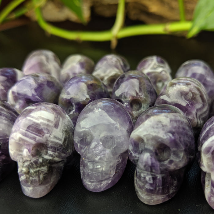 Chevron Amethyst Carved Skulls