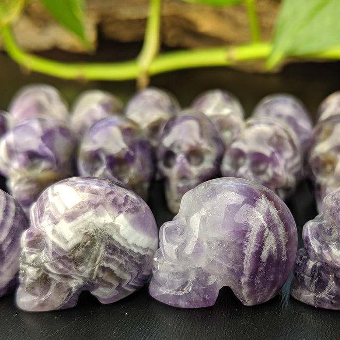 Chevron Amethyst Carved Skulls