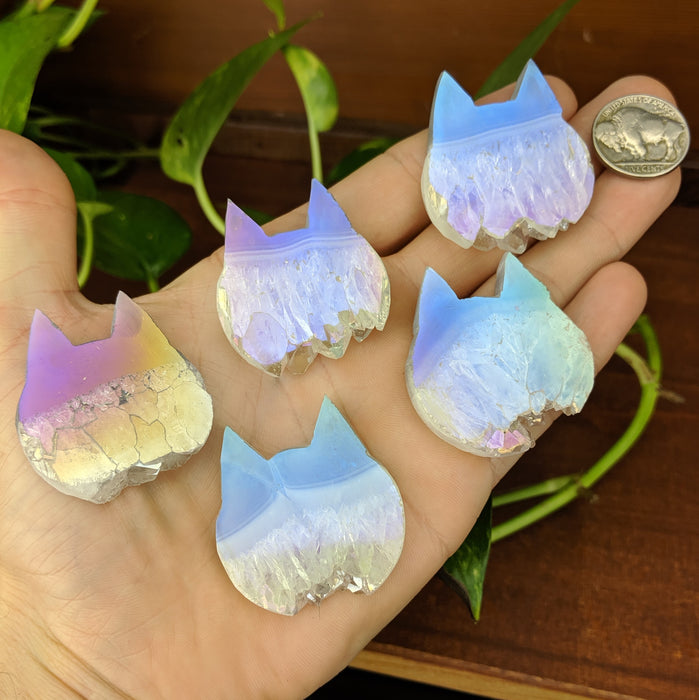 Amethyst and Quartz and Agate Aura Cat Heads, Medium