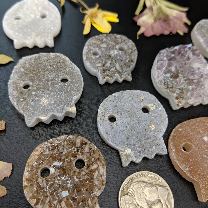 Druzy Quartz Skulls