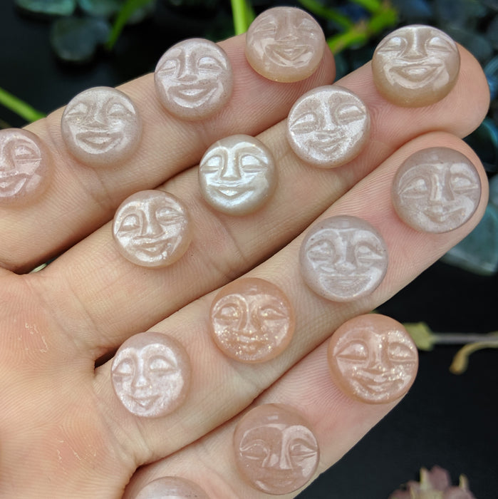 Peach Moonstone Face Carving Cabochons