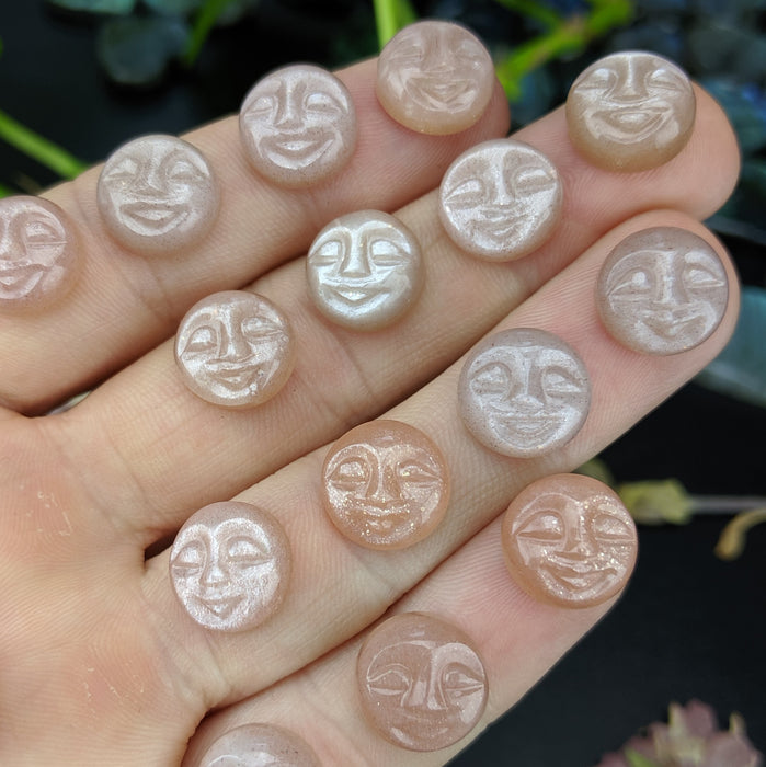 Peach Moonstone Face Carving Cabochons