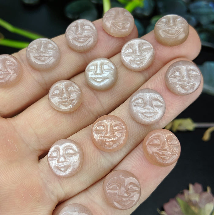 Peach Moonstone Face Carving Cabochons