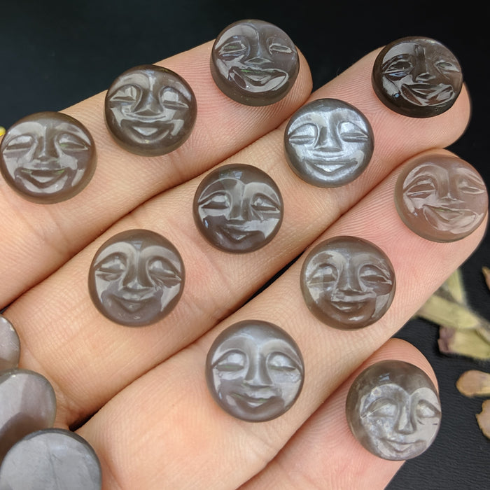 Grey Moonstone Face Carving Cabochons