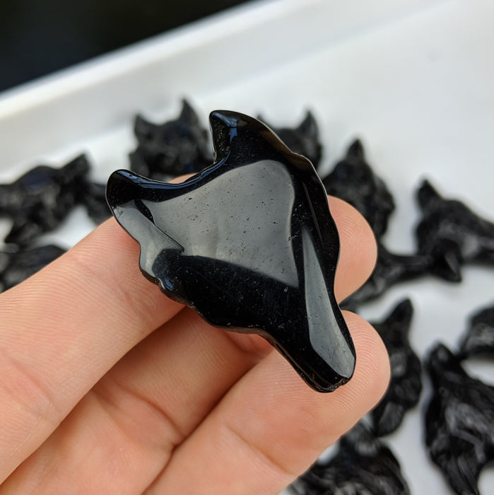 Obsidian Wolf Head Drilled Pendant 