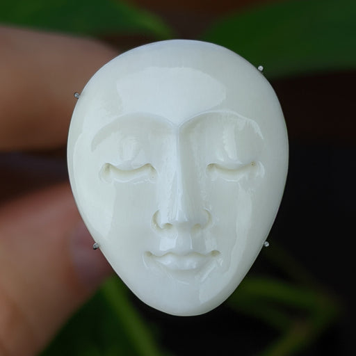 Elongated Face Bone Carving, Hand Carved