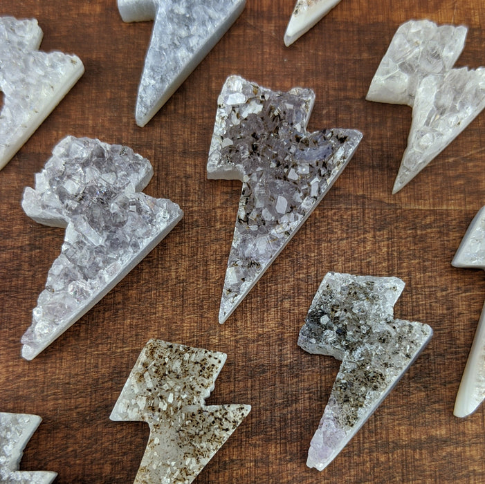 Druzy Quartz Lightning Bolts