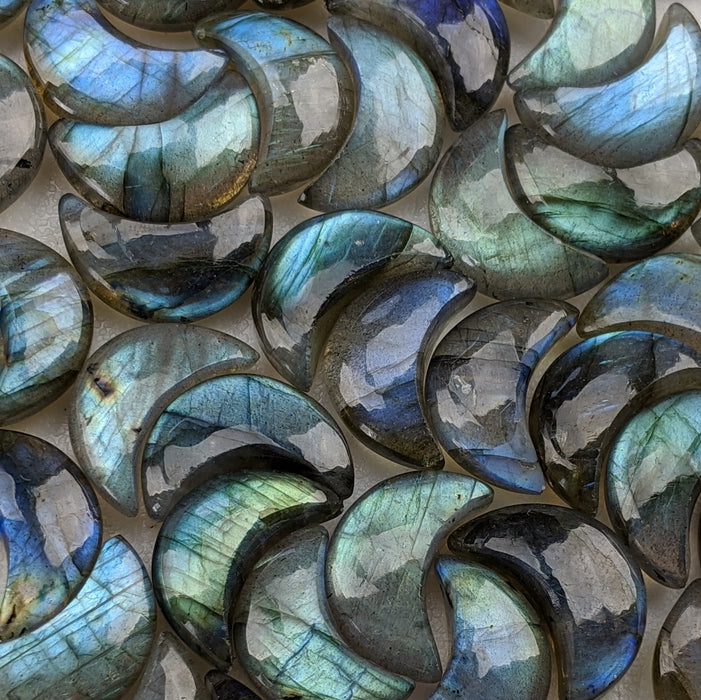 Labradorite Crescent Moons, Blue-Blue Green