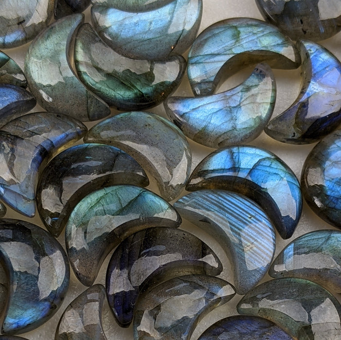 Labradorite Crescent Moons, Blue-Blue Green