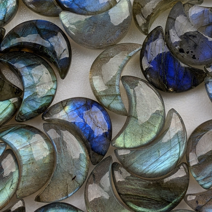 Labradorite Crescent Moons, Blue-Blue Green