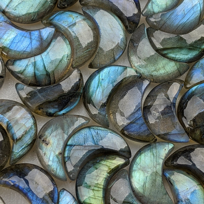 Labradorite Crescent Moons, Blue-Blue Green