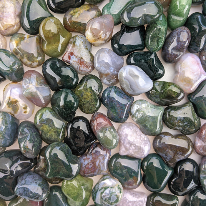 Moss Agate Puffy Hearts