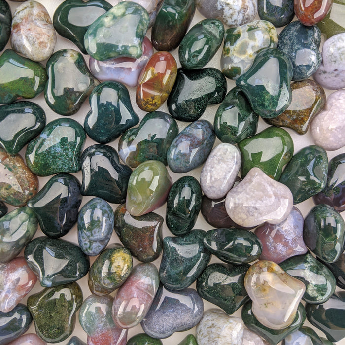 Moss Agate Puffy Hearts