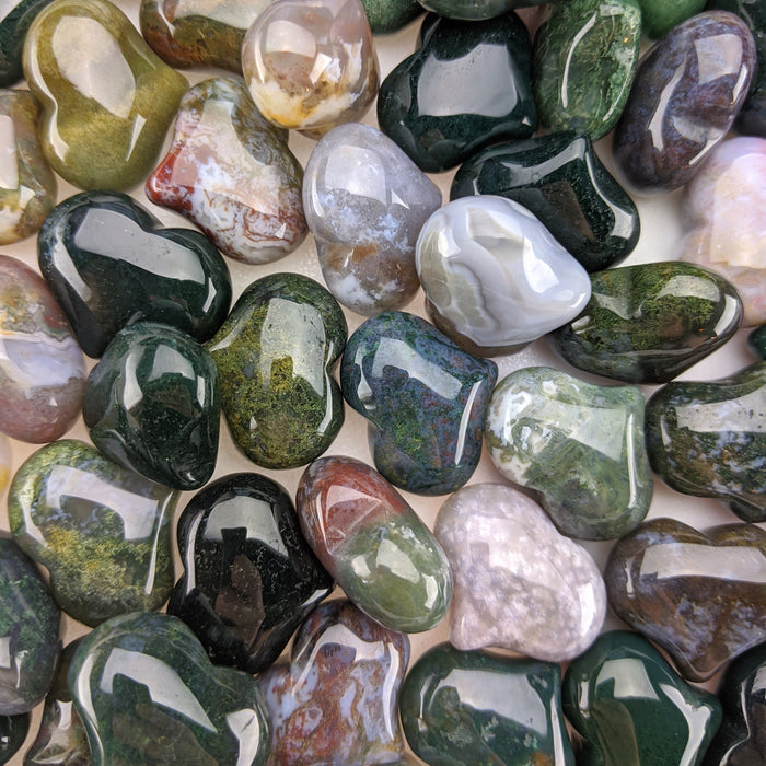 Moss Agate Puffy Hearts