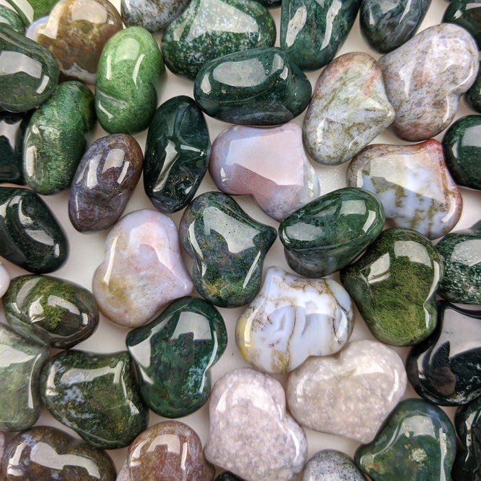 Moss Agate Puffy Hearts