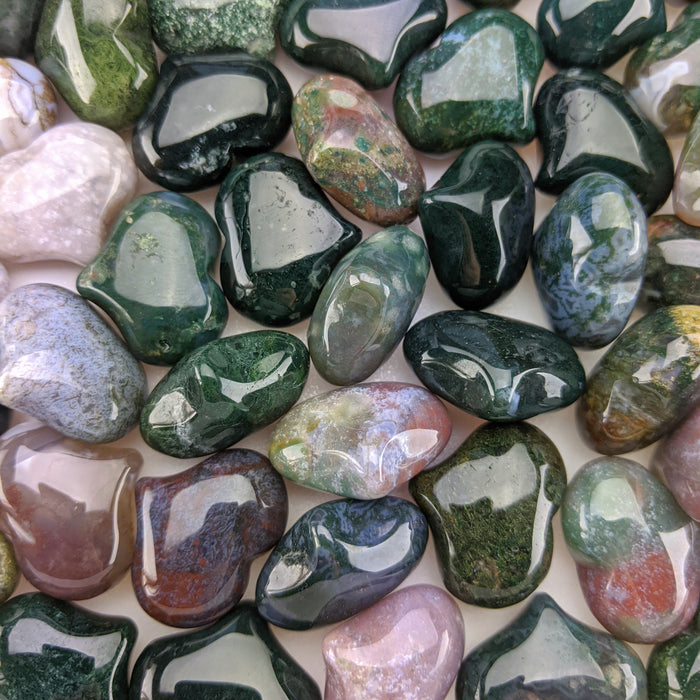 Moss Agate Puffy Hearts