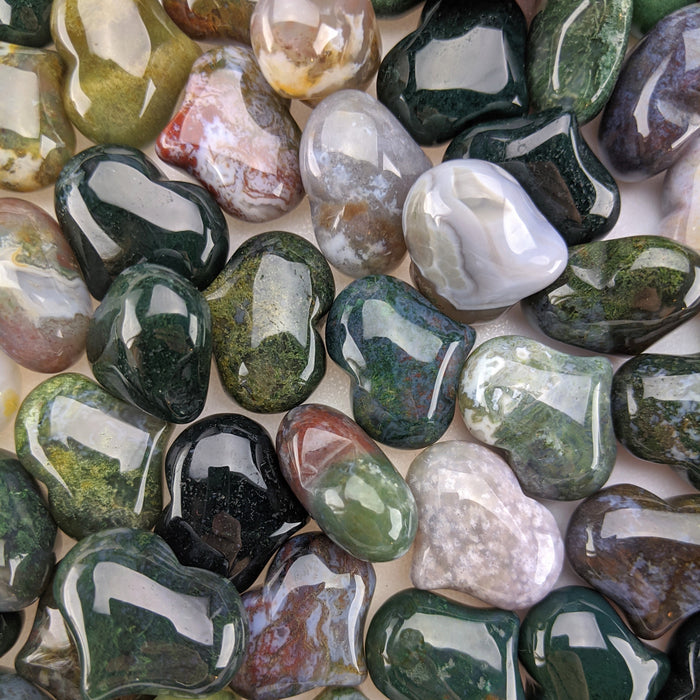 Moss Agate Puffy Hearts