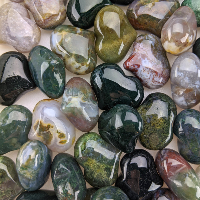 Moss Agate Puffy Hearts