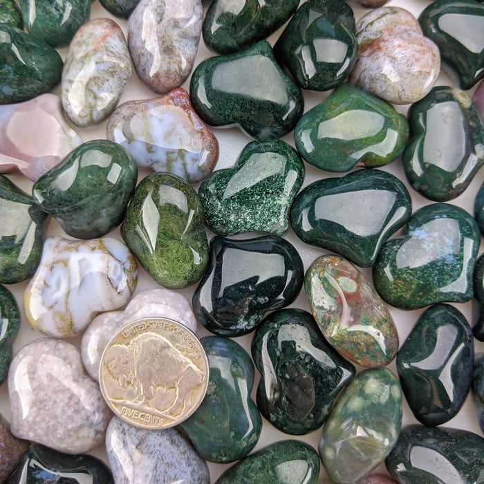 Moss Agate Puffy Hearts