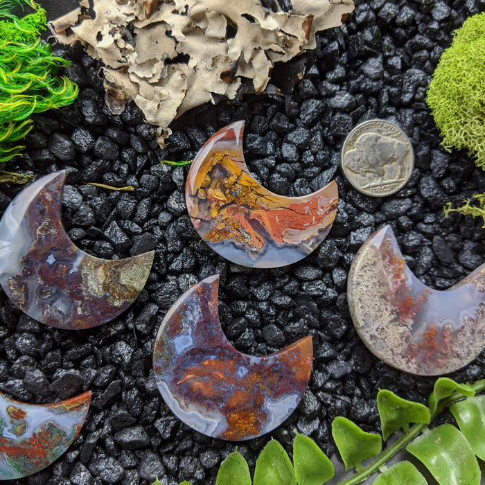 Moss Agate Chubby Moons, Large