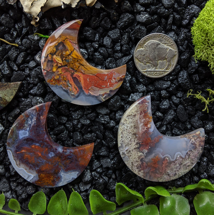 Moss Agate Chubby Moons, Large