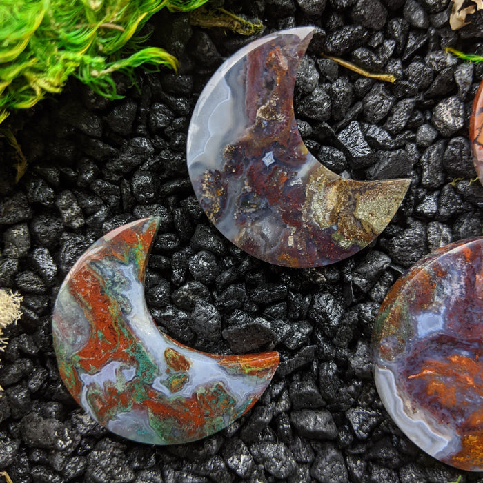 Moss Agate Chubby Moons, Large