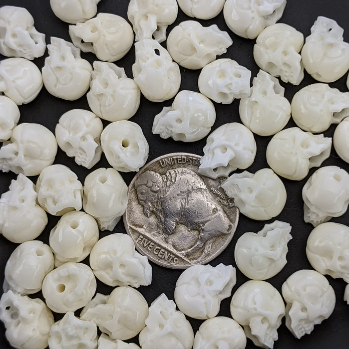 Bone Carved Fairy Skull, drilled, tiny