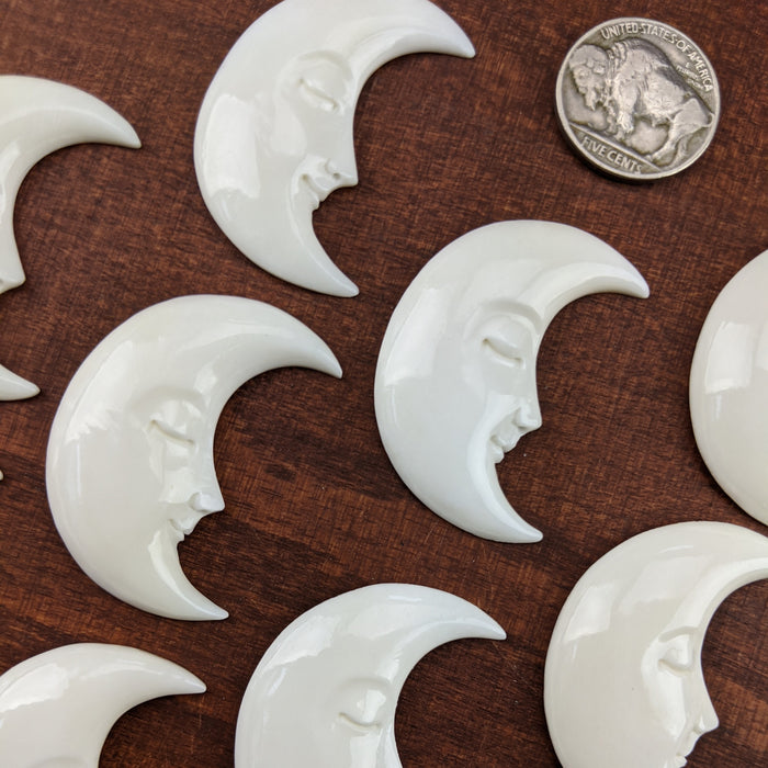 Crescent Moon Face Bone Carving, Hand Carved