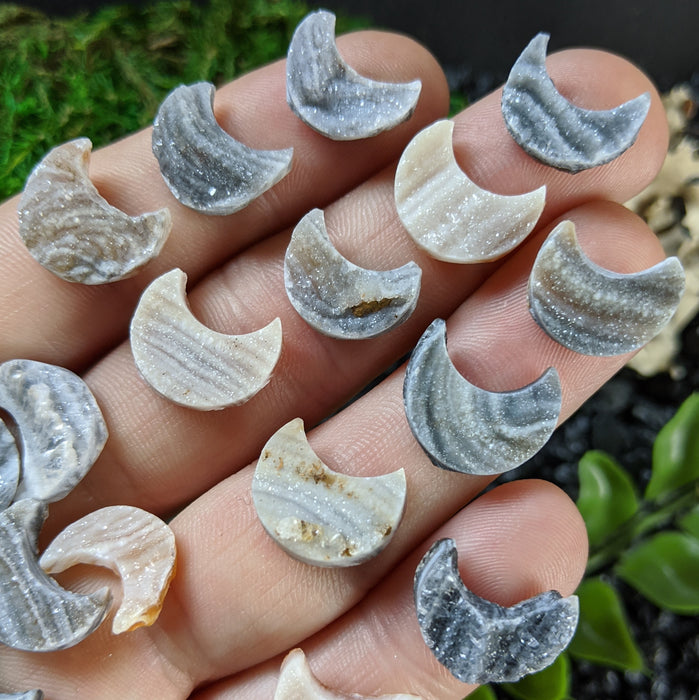 Mini Brazilian Druzy Chalcedony Crescent Moons