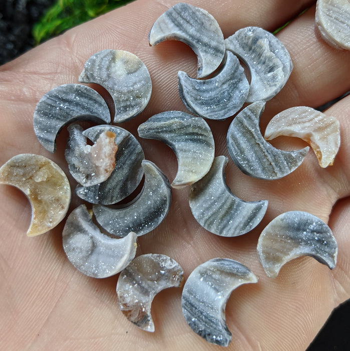 Mini Brazilian Druzy Chalcedony Crescent Moons