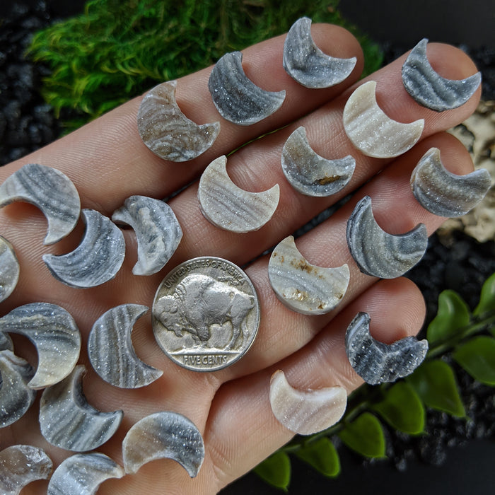 Mini Brazilian Druzy Chalcedony Crescent Moons