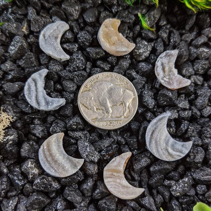 Mini Brazilian Druzy Chalcedony Crescent Moons