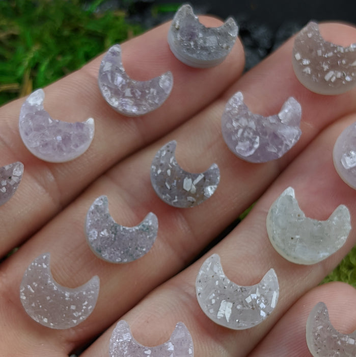 Mini Brazilian Druzy Quartz Crescent Moons