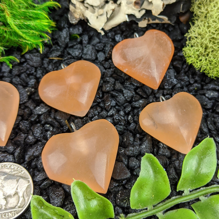 Orange Satin Spar Heart Pendants