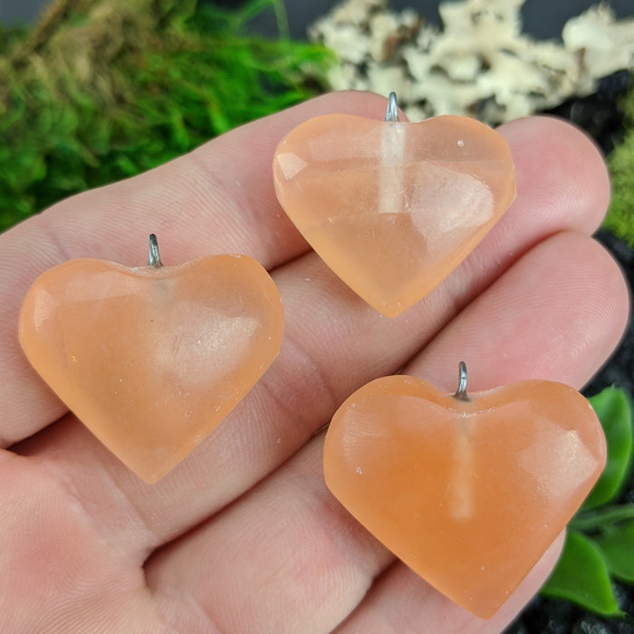 Orange Satin Spar Heart Pendants