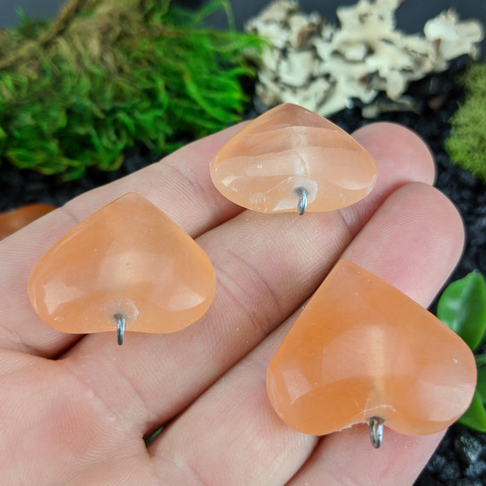 Orange Satin Spar Heart Pendants