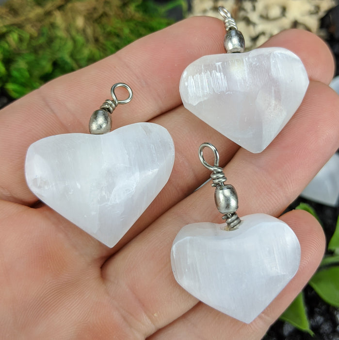 White Satin Spar Heart Pendants