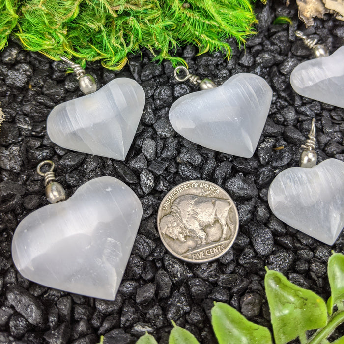 White Satin Spar Heart Pendants