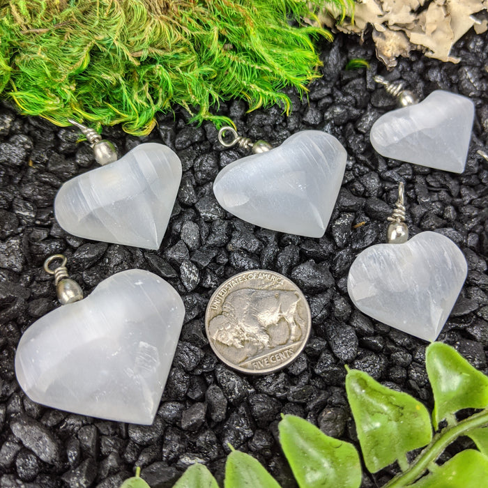 White Satin Spar Heart Pendants