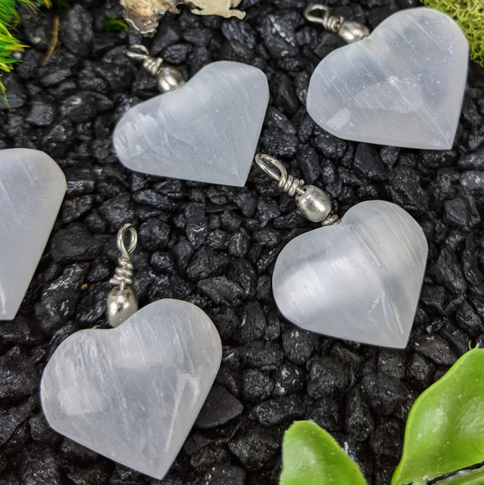 White Satin Spar Heart Pendants