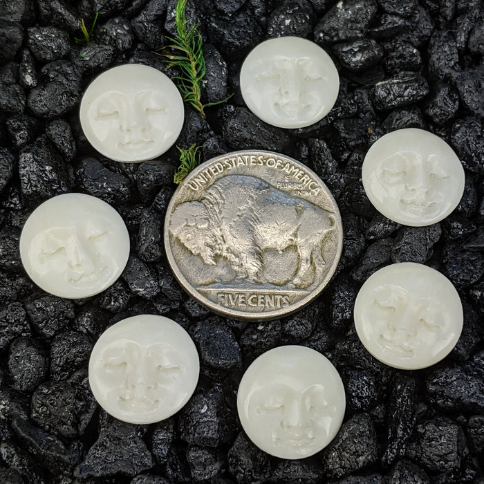 Mini Round Face Bone Carving Cabochons, drilled