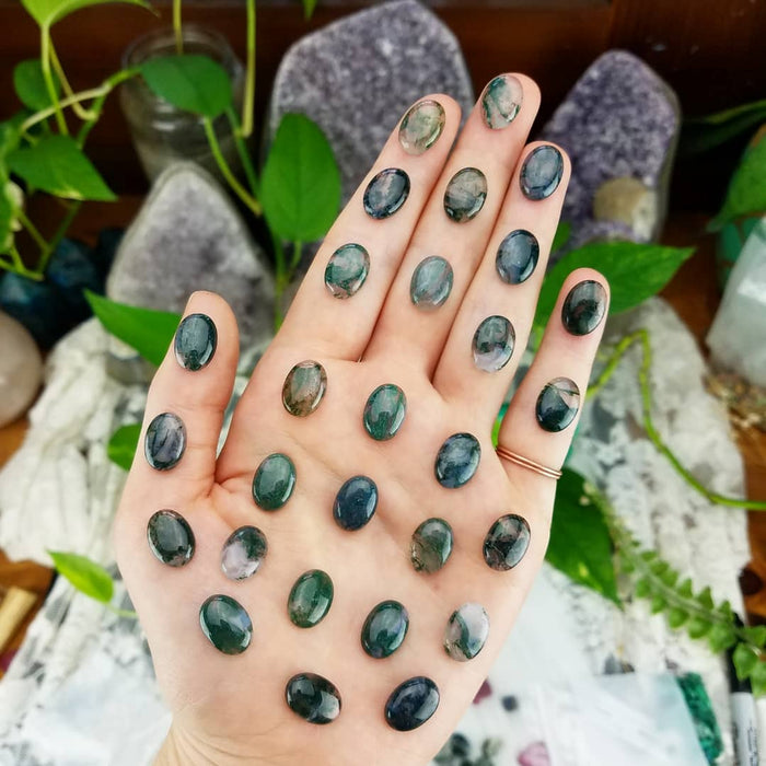 Moss Agate Oval Cabochons, 10x14mm