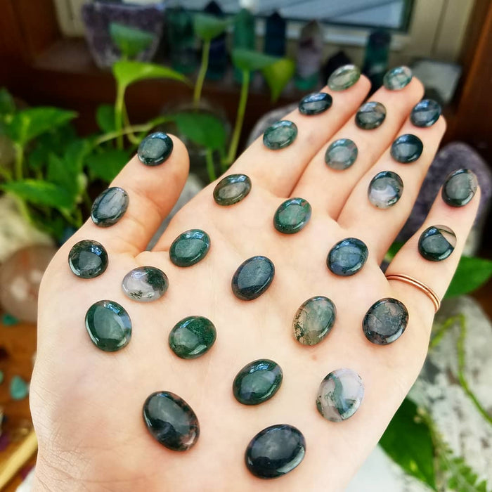 Moss Agate Oval Cabochons, 10x14mm