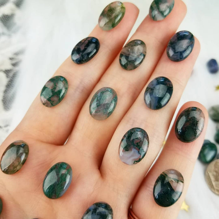 Moss Agate Oval Cabochons, 10x14mm