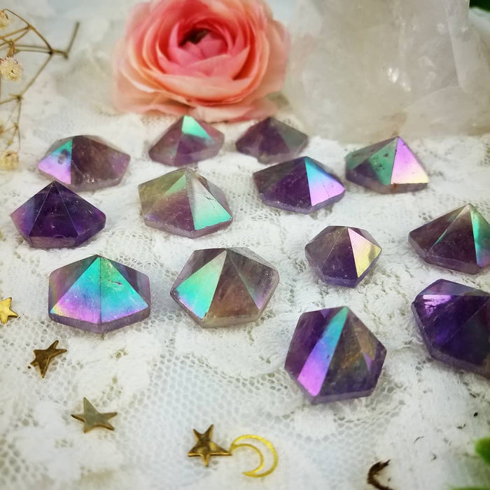 Aura Amethyst Hexagonal Pyramids