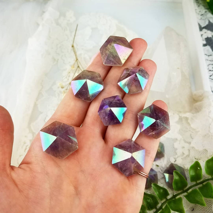 Aura Amethyst Hexagonal Pyramids