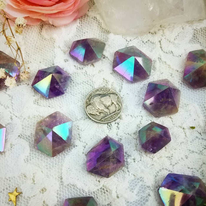 Aura Amethyst Hexagonal Pyramids